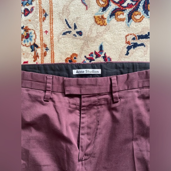 Acne Studios - Burgundy Max Satin Dress Pants - Picture 2 of 7